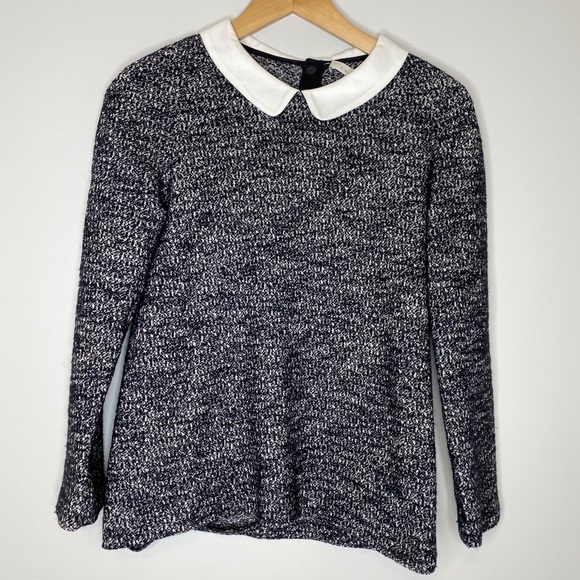 Sandro White Collar - Black & White Marled Top - Picture 1 of 8